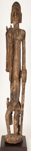 AFRICAN CARVED WOOD MALE FIGURAL SCULPTURE H 55" W 10" D 11" 