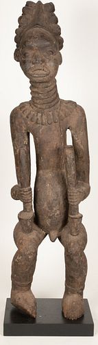 BANGWA, CAMEROON, AFRICAN, WOOD AND SACRIFICIAL PATINA, MALE FIGURE H 44.5" W 11.5" 