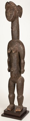 AFRICAN CARVED WOOD STANDING NUDE FEMALE FIGURE H 45" W 7" 