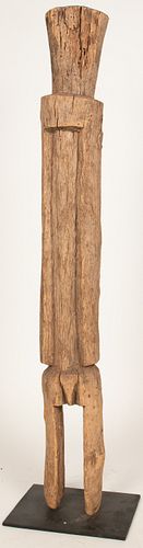 MOBA, TOGO AFRICAN PRIMITIVE DRIFTWOOD STANDING MALE FIGURE WITH ARMS STRAIGHT AT SIDE H 37" W 4.5" 