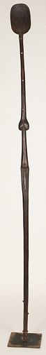AFRICAN ART KWERE CULTURE, TANZANIA SPOON IN FORM OF STANDING FEMALE FIGURE 20TH C. H 60.875" W 3.5" D 1.25" 