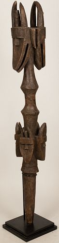 TOMA, LIBERIA, AFRICAN CARVED WOOD STAFF H 48.5" W 7" 