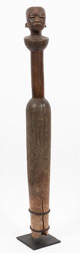 AFRICAN CARVED WOOD PESTLE, MAKONDE, TANZANIA OR MOZAMBIQUE H 35" W 4" D 4" 