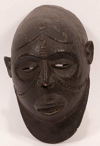 IBIBIO, NIGERIA, AFRICAN PAINTED WOOD MASK H 17" W 10" D 7" 