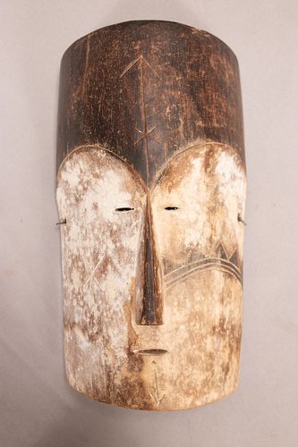 AFRICAN POLYCHROME CARVED WOOD MASK H 12" W 8.75" D 5" 