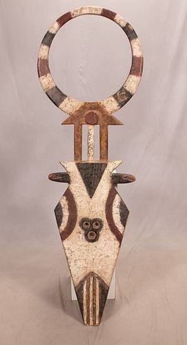 BAULE, IVORY COAST, AFRICAN, WOOD AND PIGMENT, MASK H 77" W 21" 