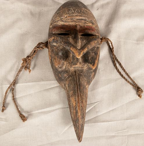 TOMA, LIBERIA, AFRICAN, WOOD AND TWINE, MASK, H 10.5" W 4" 
