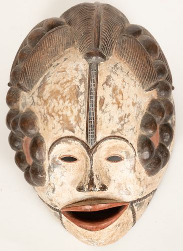IBO, NIGERIA, AFRICAN ART CARVED WOOD AND PIGMENT MASK H 22" W 14" D 9" 