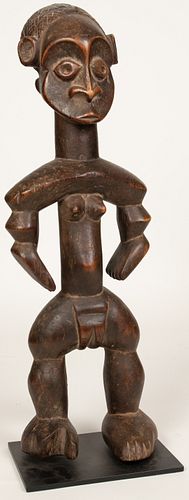 ZANDE, CONGO, AFRICAN CARVED WOOD FEMALE SCULPTURE EARLY/MID 20TH C.  H 22" W 7.5" 