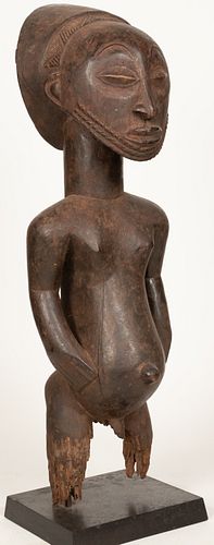 HEMBA, DEMOCRATIC REPUBLIC OF THE CONGO, AFRICAN, CARVED WOOD, MALE FIGURE H 29" W 8" D 7.5" 