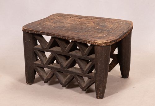 NUPE CULTURE, NIGERIA, AFRICAN CARVED WOOD THRONE STOOL,  20TH C. H 14" W 16" L 24" 