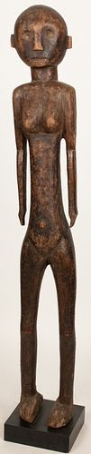 AFRICAN PRIMATIVE CARVED WOOD NUDE FEMALE FIGURE H 44.25" W 6" 