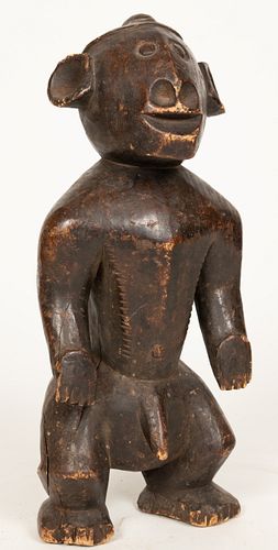 MBEKA, CONGO, AFRICAN, CARVED WOOD MALE FIGURAL H 15" W 7" D 4" 