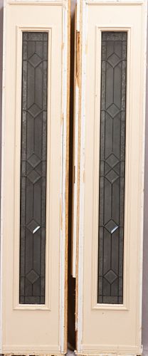 LEADED GLASS SIDELIGHTS PAIR H 63" W 6" 