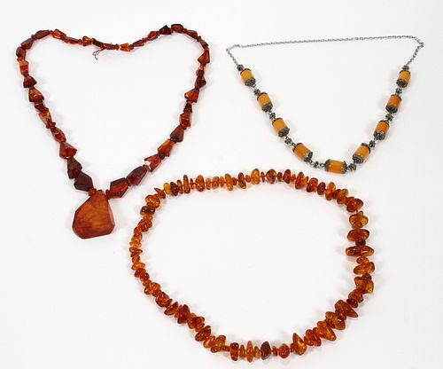 AMBER NECKLACES 3, L 32", 28",& 25" 