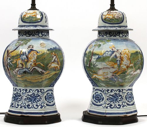 DUTCH POTTERY VASES, AS LAMPS H 15" -28" 