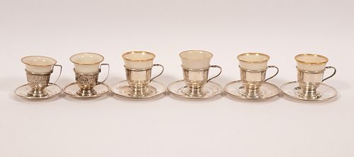 INTERNATIONAL STERLING AND LENOX DEMI TASSE CUPS AND SAUCERS SET OF FOUR 