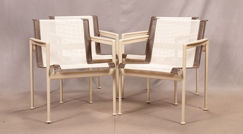 RICHARD SCHULTZ, 1926 LOUNGE CHAIRS WITH ARMS, SET OF FOUR H 29" W 22" 