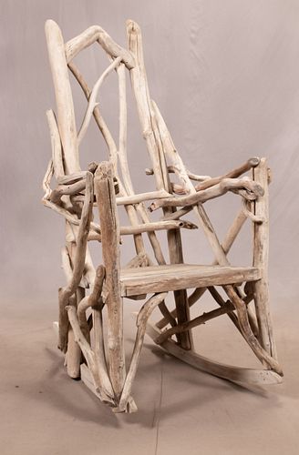 BEN FORGEY, ROCKING CHAIR, WOOD AND BRANCHES H 56" W 20" 