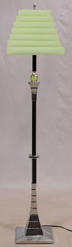 ART DECO PATINATED METAL AND GLASS FLOOR LAMP H 61" W 10" L 14" 