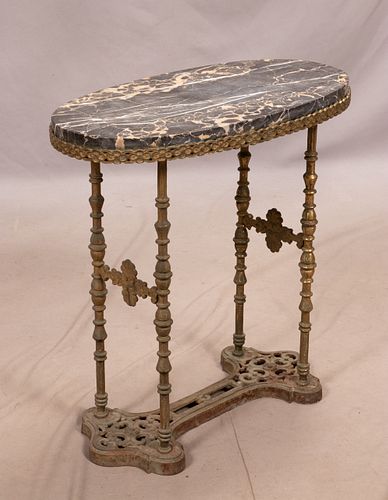 CAST IRON AND MARBLE TOP OCCASIONAL TABLE H 23" W 23" D 13" 