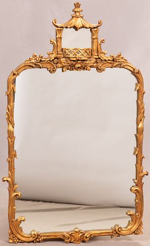 CHINESE CHIPPENDALE STYLE GILT WOOD AND GESSO MIRROR H 48.5" W 28.25" 
