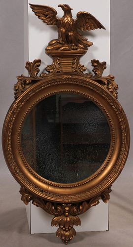 FEDERAL STYLE CARVED WOOD MIRROR, EAGLE FINIAL H 34" W 19" 