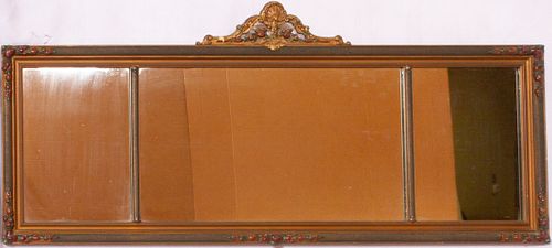 TRIPTYCH PAINTED WOOD MIRROR, C. 1930, H 22", W 48" 