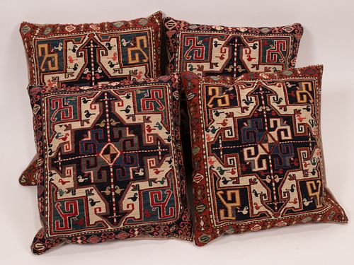 SHIRVAN HAND WOVEN WOOL PILLOWS GROUP OF FOUR H 13.5" W 14.5" 