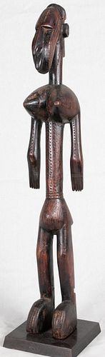 BAMANA, MALI, AFRICAN, CARVED WOOD STANDING NUDE FEMALE FIGURE, H 25", W 5", D 3.5" 