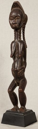 BAULE, IVORY COAST, AFRICAN, WOOD STANDING NUDE FEMALE FIGURE H 16.75" W 2.5" D 3.5" 