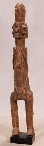 TIV, AFRICAN PRIMITIVE POLYCHROME CARVED WOOD STANDING MALE FIGURAL SCULPTURE, H 40", W 8", D 5" 