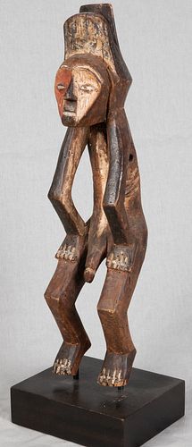 MBOLE, CONGO, AFRICAN WOOD AND PIGMENT STANDING MALE FIGURE, H 16", W 4"