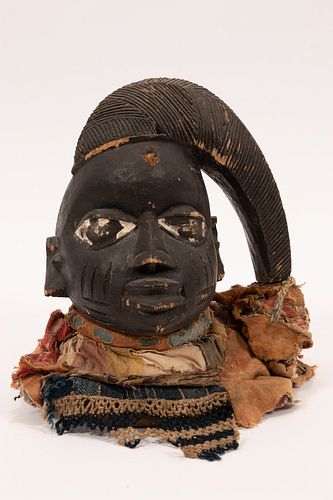 YORBA, ABEOKUTA, EGBA, AFRICAN POLYCHROME CARVED WOOD AND MIXED MEDIA ANCESTOR HEADDRESS H 10" W 8" D 7" 