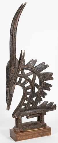 BAMANA, MALI, AFRICAN, CARVED WOOD WITH A METAL RING, CHIWARA HEADDRESS (MALE) H 30.25", L 14.25", D 3" 
