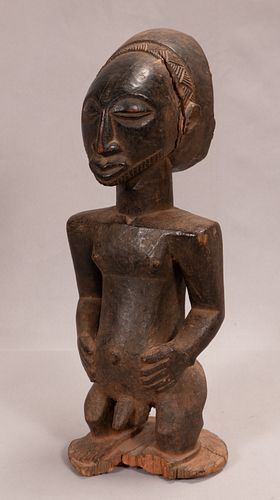 HEMBA, CONGO, AFRICAN, CARVED WOOD STANDING MALE FIGURE H 18.75" W 6.5" 