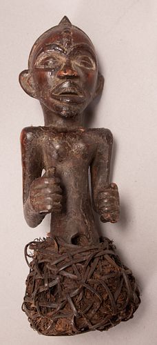 AFRICAN CARVED WOOD MALE FIGURE H 14.75" W 4.25" D 5" 