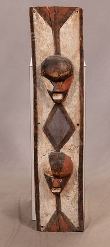 SALAMPASOU, CONGO, AFRICAN, WOOD AND PIGMENT, WALL PANEL FROM CEREMONIAL HOUSE H 48" W 11" 
