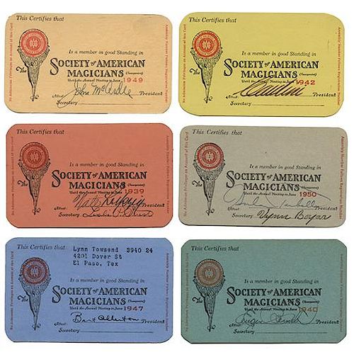 Collection of Society of American Magicians Signed Membership Cards