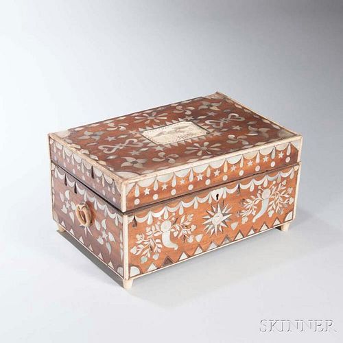 Bone and Mother-of-pearl Inlaid and Scrimshaw-decorated Box