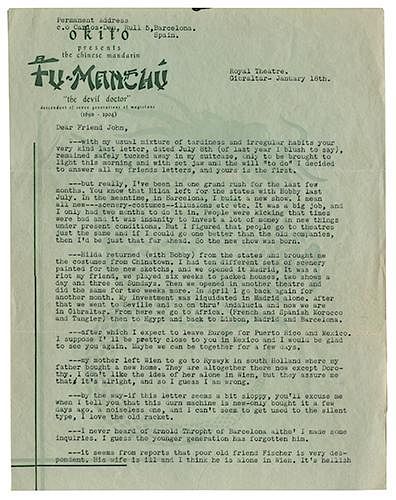 Two-Page Fu-Manchu Typed Letter Signed