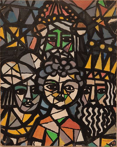 HANS MOLLER, OIL ON PAPER LAID ON BOARD, 1953, H 11.7" W 9.2" AMAHL AND THE NIGHT VISITORS 