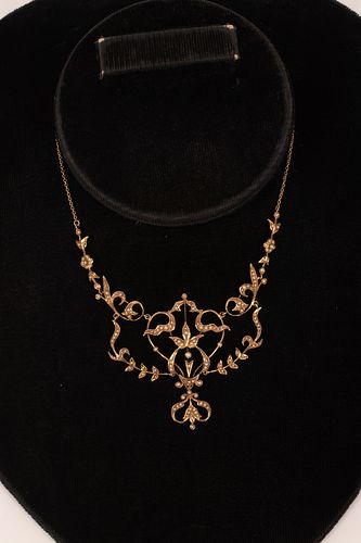 GOLD AND SEED PEARL NECKLACE, C 1910, L 15", T.W. 13.7 GR 