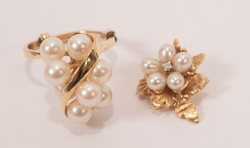 PEARL CLUSTER, 14KT GOLD RING + PENDANT, 2 PCS, W 1" (PENDANT), RING SIZE 6.25, T.W. 9.7 GR 