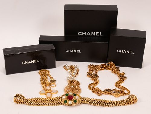 CHANEL BELTS AND NECK CHAINS,  LOT OF FOUR 