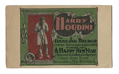 Houdini The Famous Jail Breaker Happy New Year Postcard