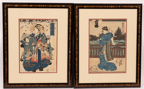 TOYOKUNI II, JAPANESE WOODBLOCK PRINTS, 1835, TWO H 13.7" W 9.5" 