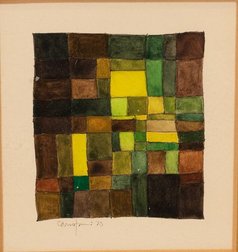 DAVID COSTIGAN, WATERCOLOR AND INK ON PAPER, 1970, H 2.5" W 2.5" 