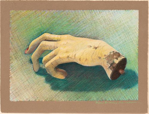 O. M. PASTEL ON FABRIANO PAPER, H 7.5" W 10.5" DRAWING OF A HAND 
