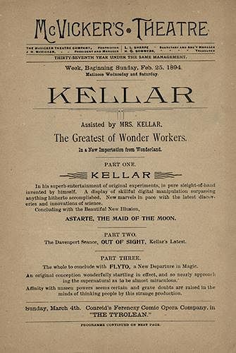 Kellar Playbill at McVicker’s Theatre